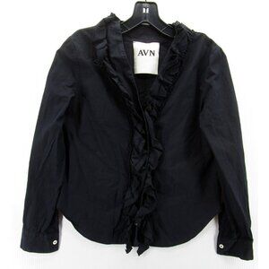 AVN Top Small Button Down Blouse Ruffled Italian 38 Cotton Preppy